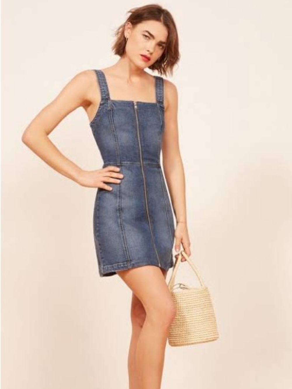 Reformation Dark Blue Denim Zip-Front Mini Dress (Randy Dress)